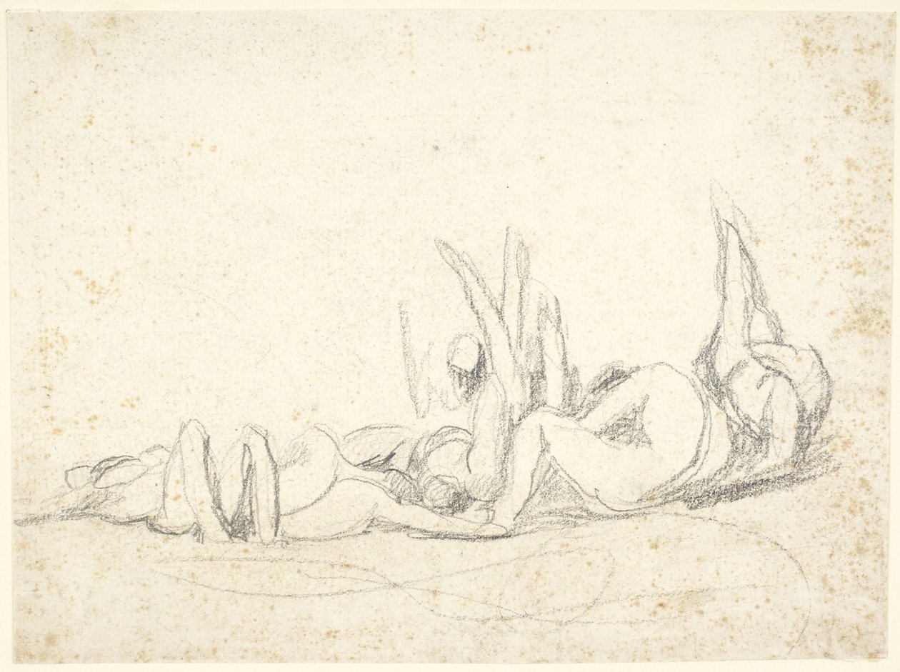 Groupe de personnages en détresse allongés au sol  (étude pour « Howard visiting prisons » ) - George Romney