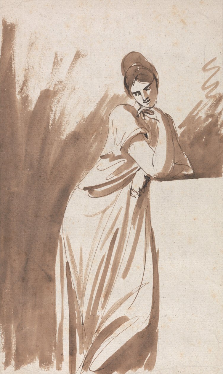 Une dame appuyée contre un socle (peut-être une esquisse pour « Miss Woodley ») - George Romney