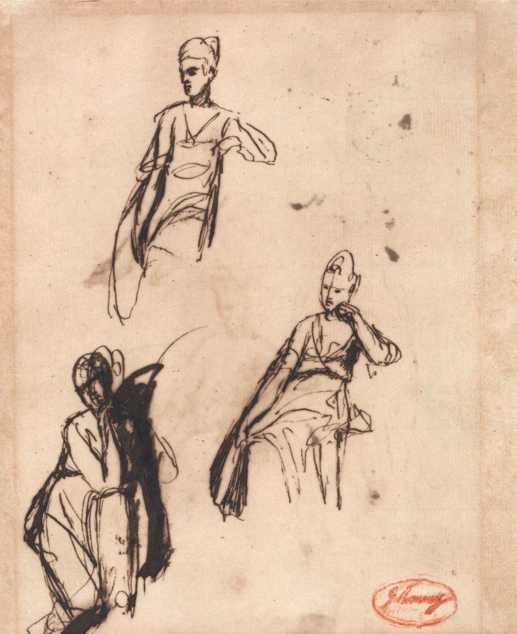 Femme assise : trois poses - George Romney