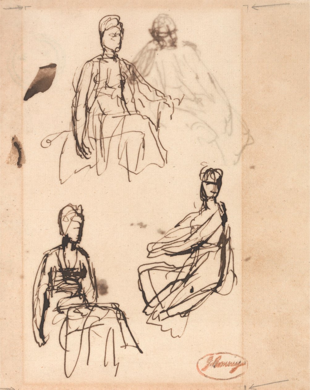 Femme assise : trois études - George Romney