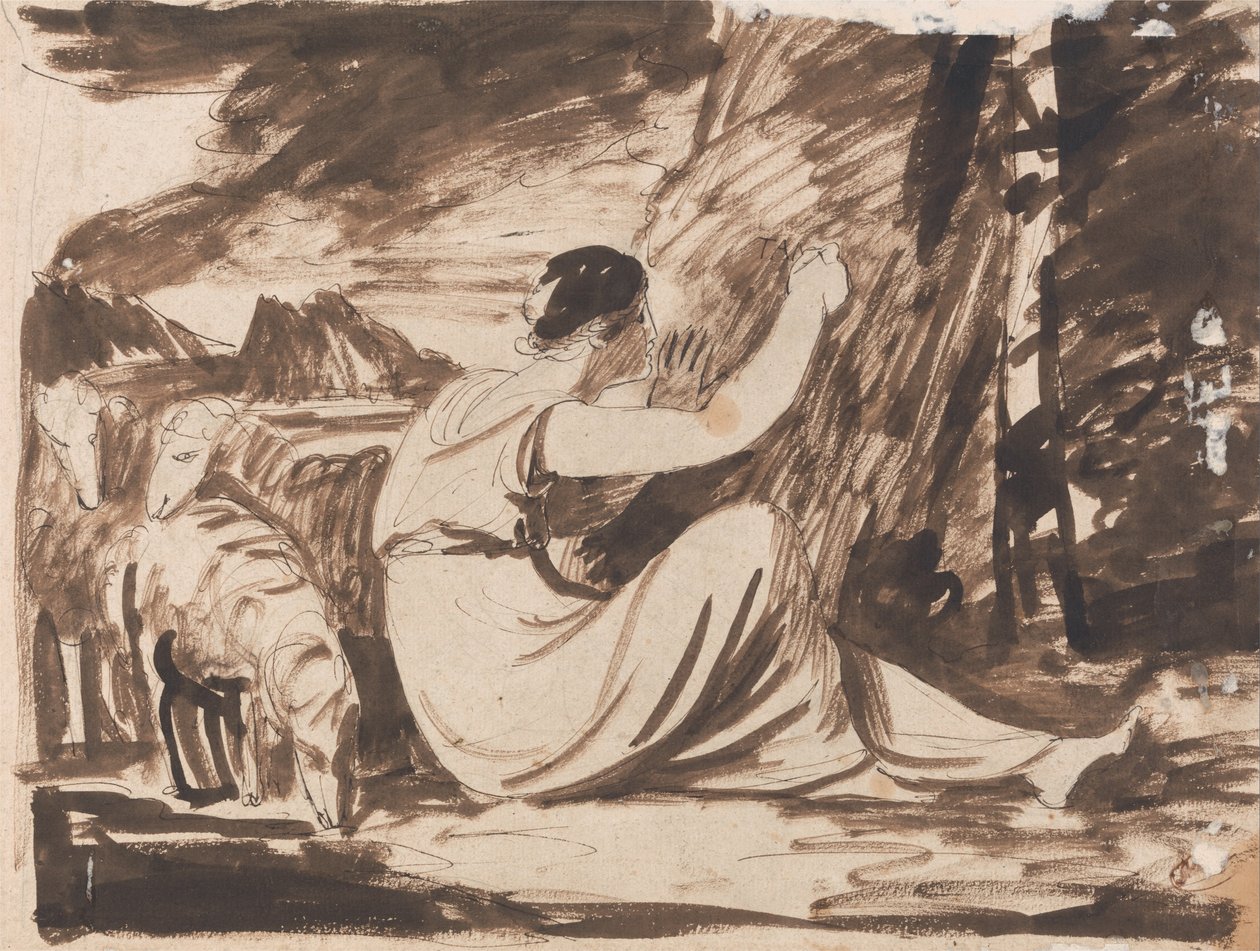 Bergère découpant une inscription sur un arbre - George Romney