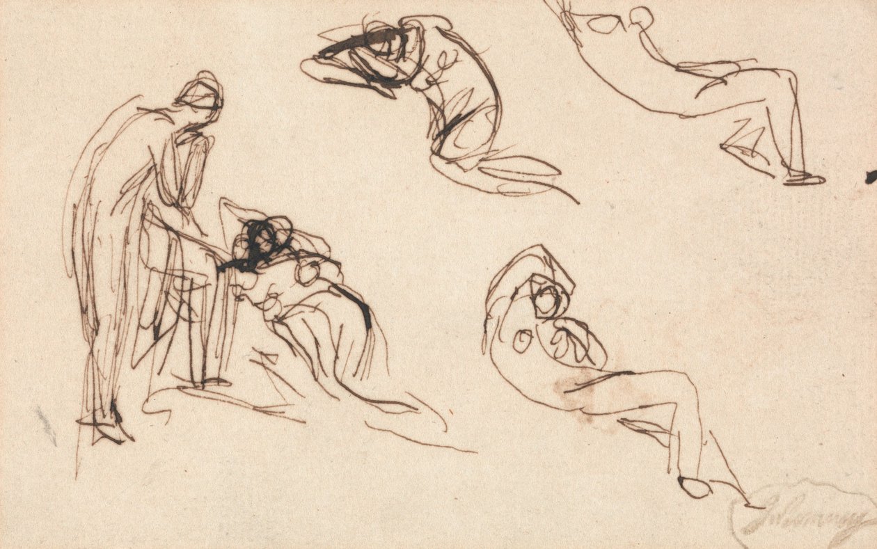 Une figure debout et quatre figures allongées - George Romney