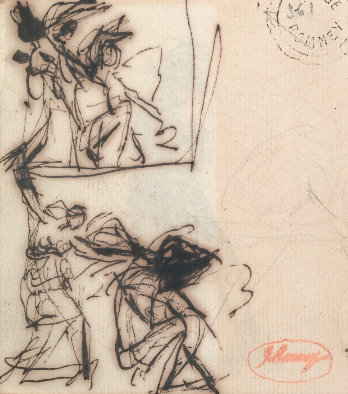Personnage debout, le bras levé, et personnage assis - George Romney