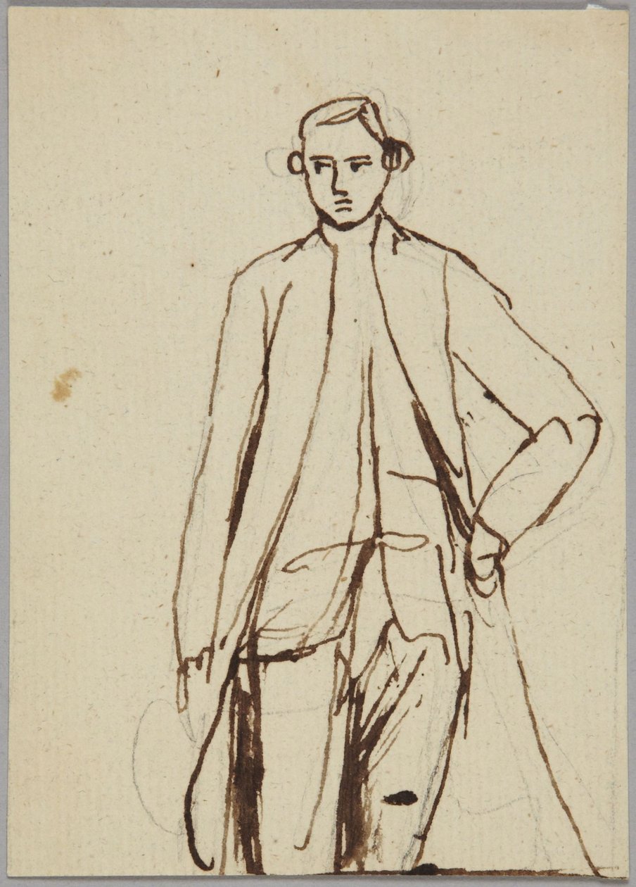 Figure masculine debout, la main gauche sur la hanche, étude de portrait - George Romney