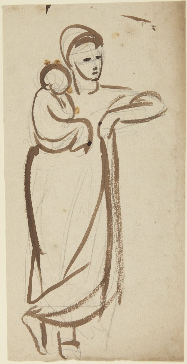 Femme debout tenant un enfant dans ses bras - George Romney