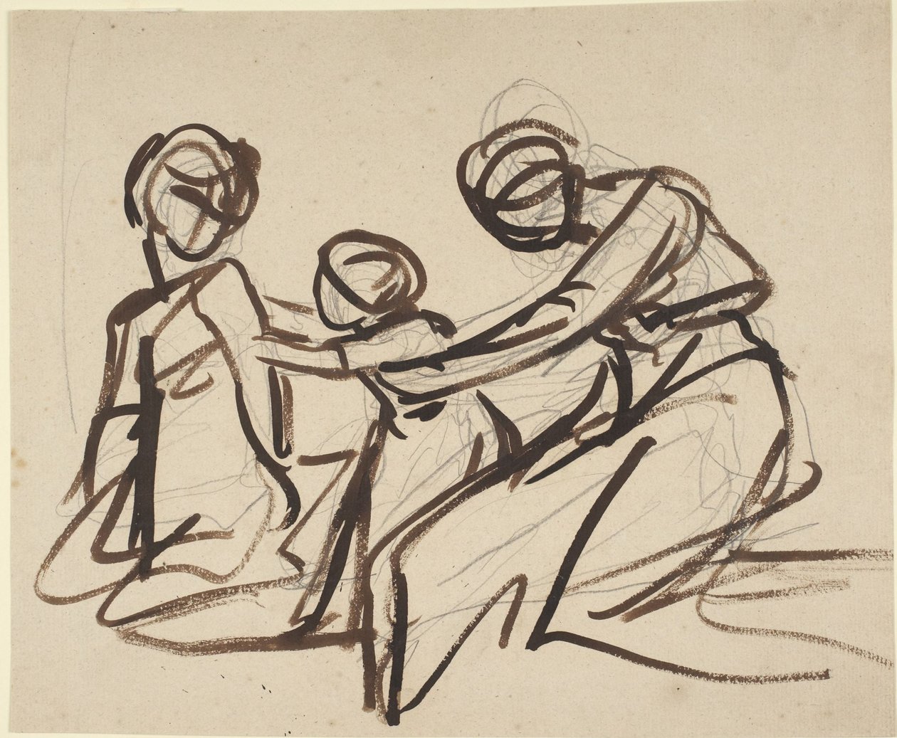 Étude de deux femmes assises avec un enfant - George Romney