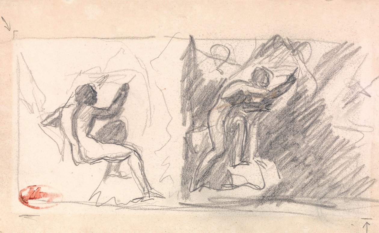 Deux croquis : Nu masculin assis, vue de dos ; Personnage debout, gesticulant - George Romney