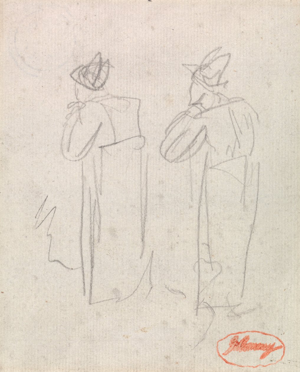Deux personnages debout portant de grands chapeaux - George Romney