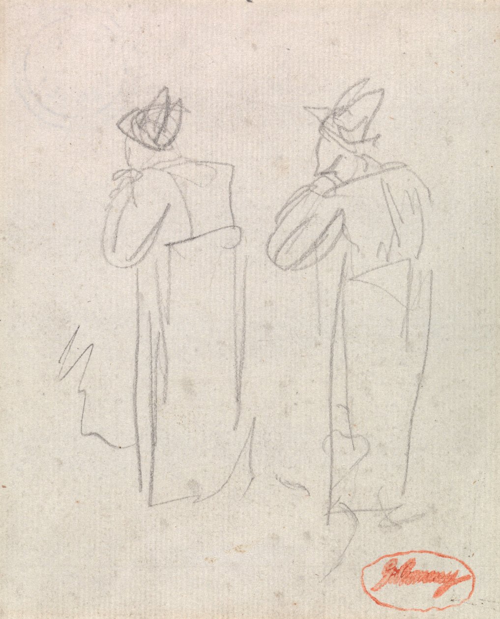 Deux personnages debout coiffés de hauts-de-forme - George Romney