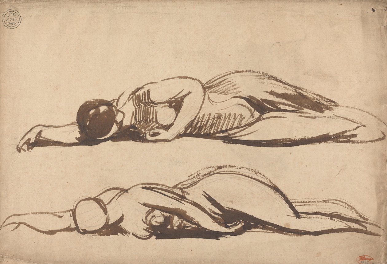 Deux études représentant une femme allongée, peut-être Sainte Cécile - George Romney