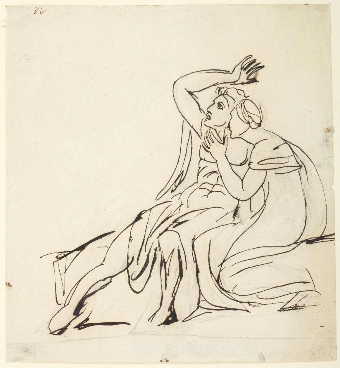 Deux personnages assis ; au verso : trois études de groupes de personnages - George Romney