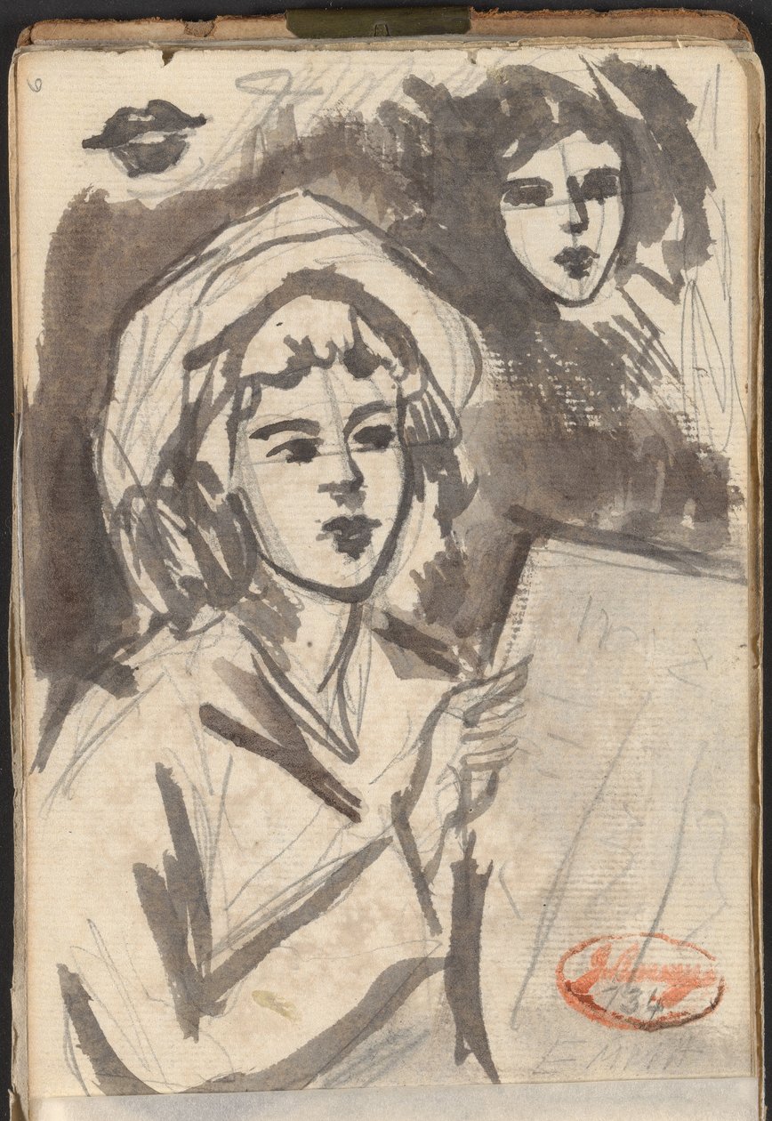 Femme en train de lire et étude de visage - George Romney