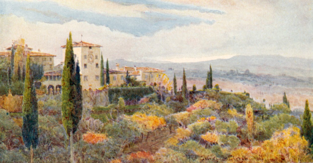 Une villa toscane (lithographie couleur) - George Samuel Elgood