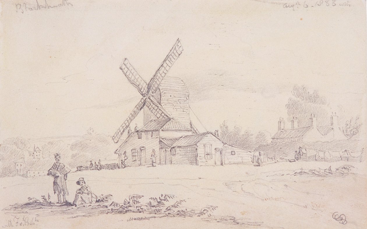 Vue du moulin avec un moulin à vent à Blackheath, Greenwich, Londres, 1833 - George Shepheard