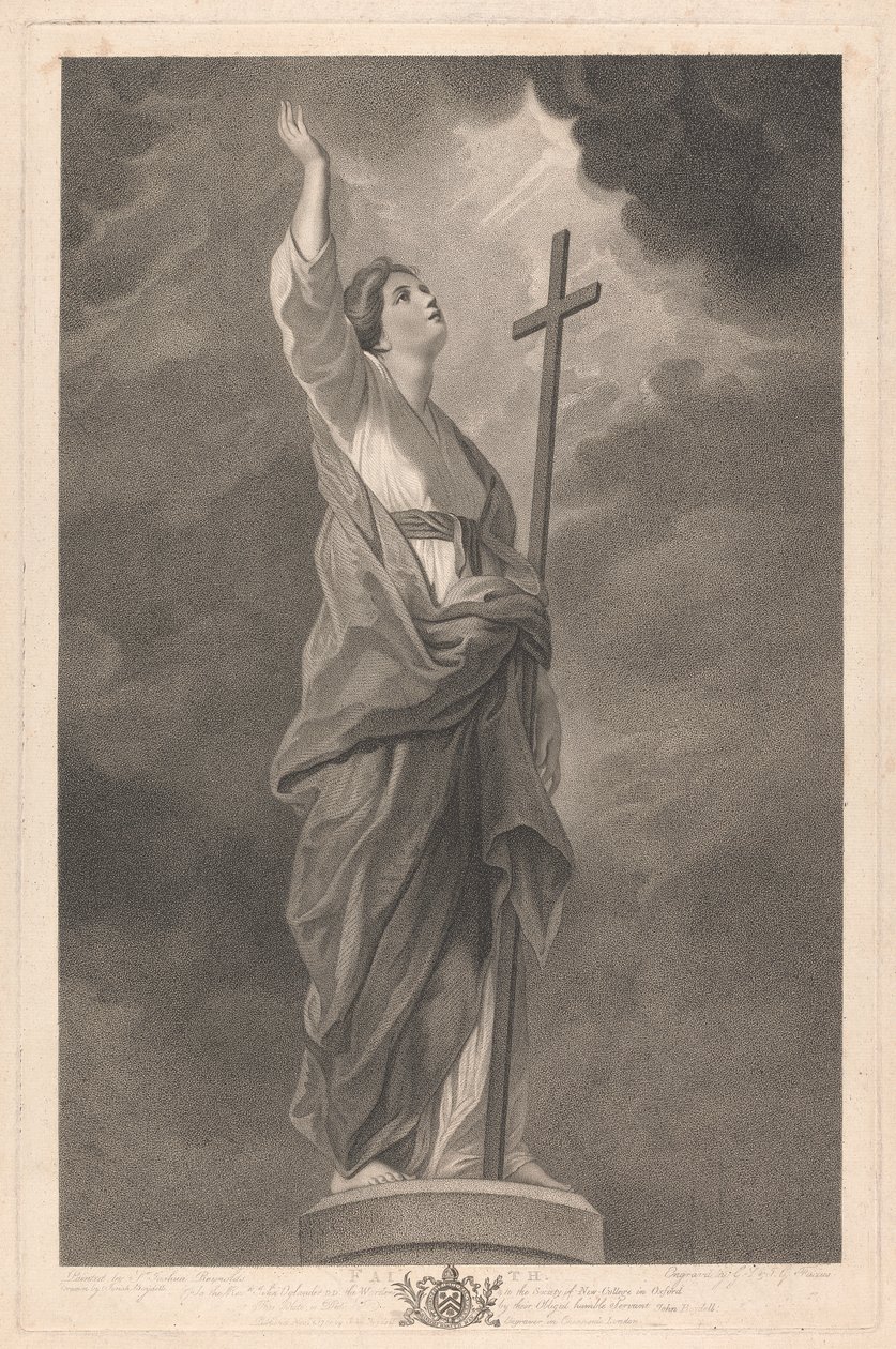 Fenêtre ouest de la chapelle, New College Oxford : Les vertus - Foi - George Siegmund Facius