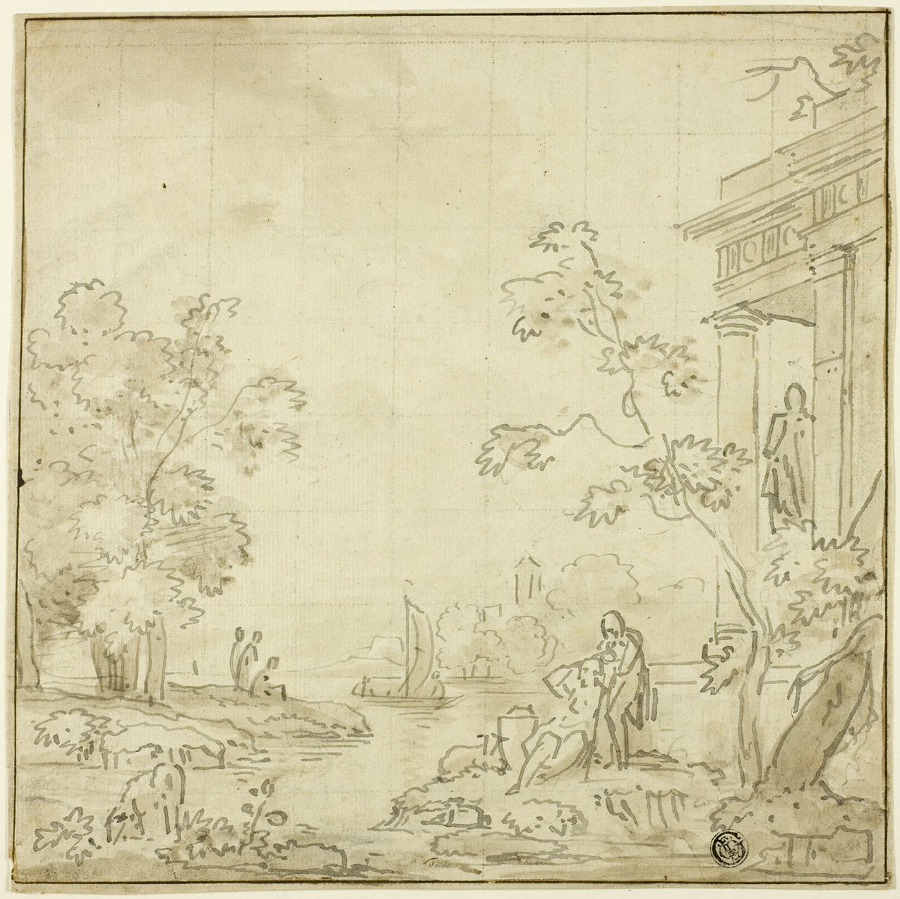 Scène de port avec personnages, Temple - George Smith of Chichester