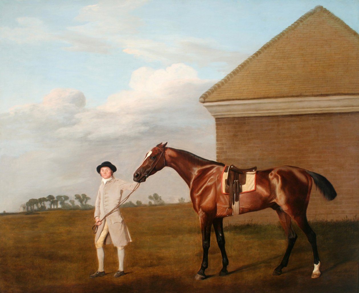 Firetail avec son entraîneur près de la Rubbing-Down House sur Newmarket Heath. En 1774, la propriété de Thomas Foley, Esquire[2] - George Stubbs