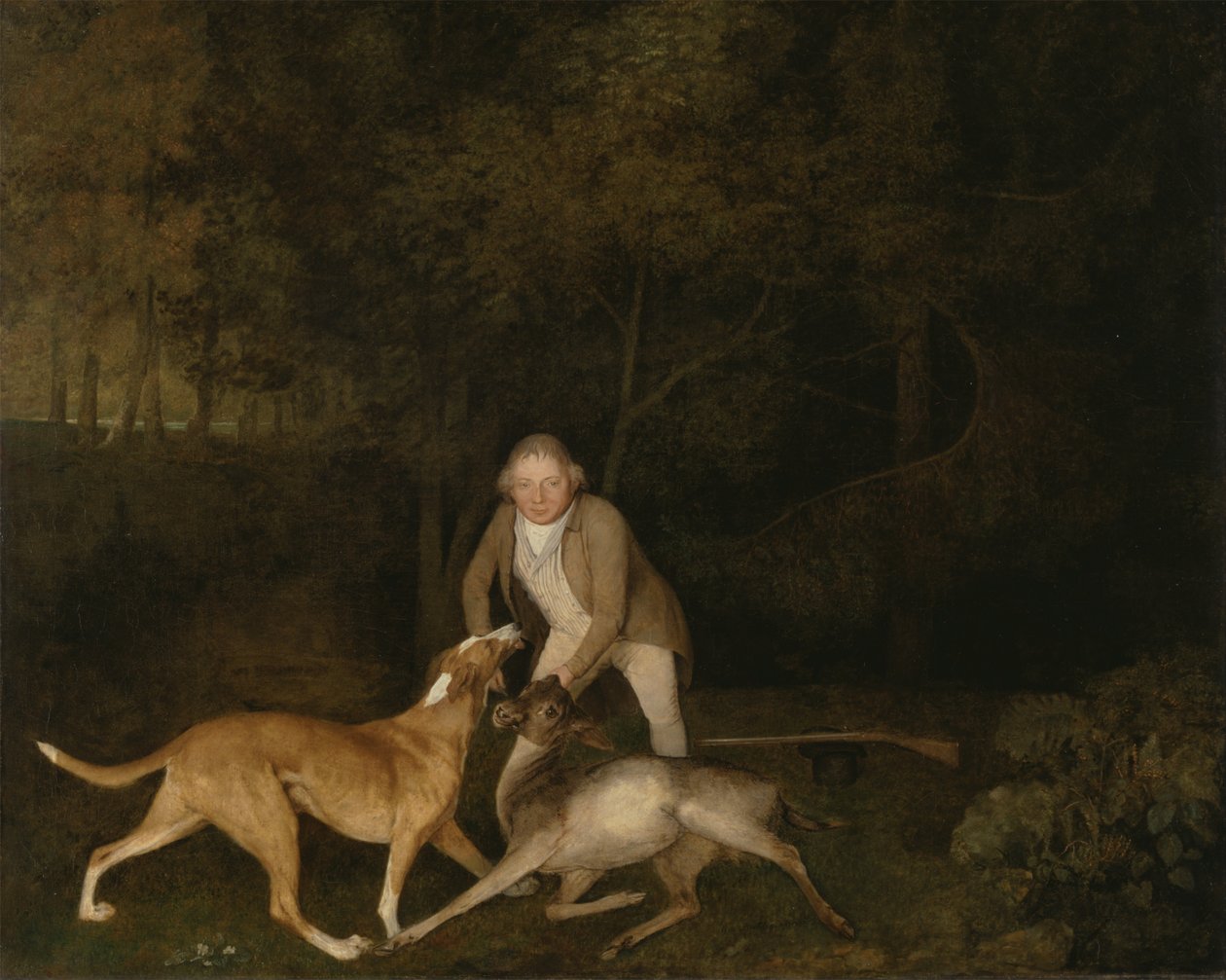 Freeman, le garde-chasse du comte de Clarendon, avec une biche et un chien mourants - George Stubbs