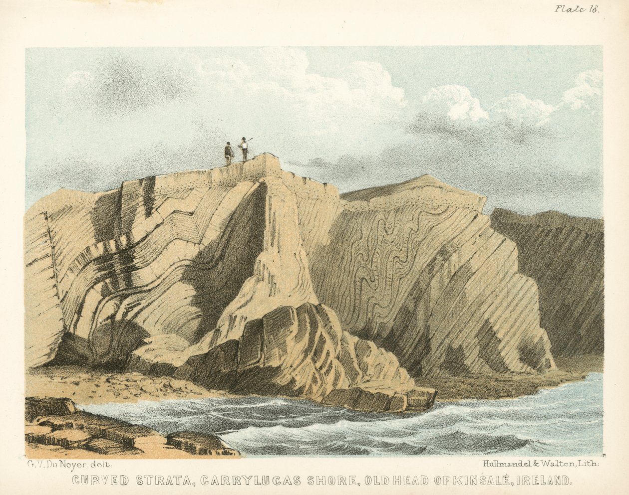 Strates courbes, Garrylucas Shore, Old Head of Kinsale, Irlande (gravure en couleur) - George Victor Du Noyer
