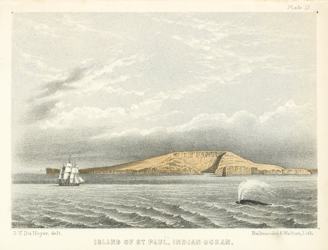 Île de Saint-Paul, océan Indien (gravure en couleur) - George Victor Du Noyer