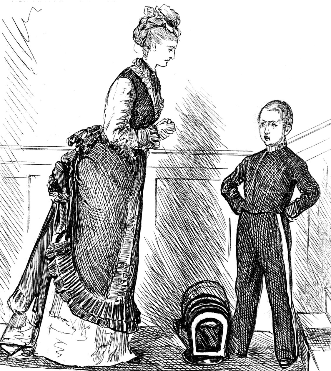 Une mère disciplinant son enfant turbulent - George du Maurier