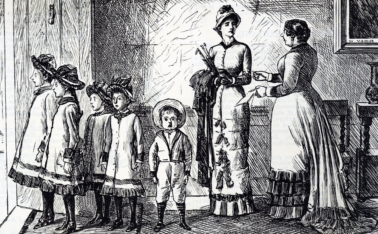 Caricature représentant une mère avec sa progéniture - George du Maurier