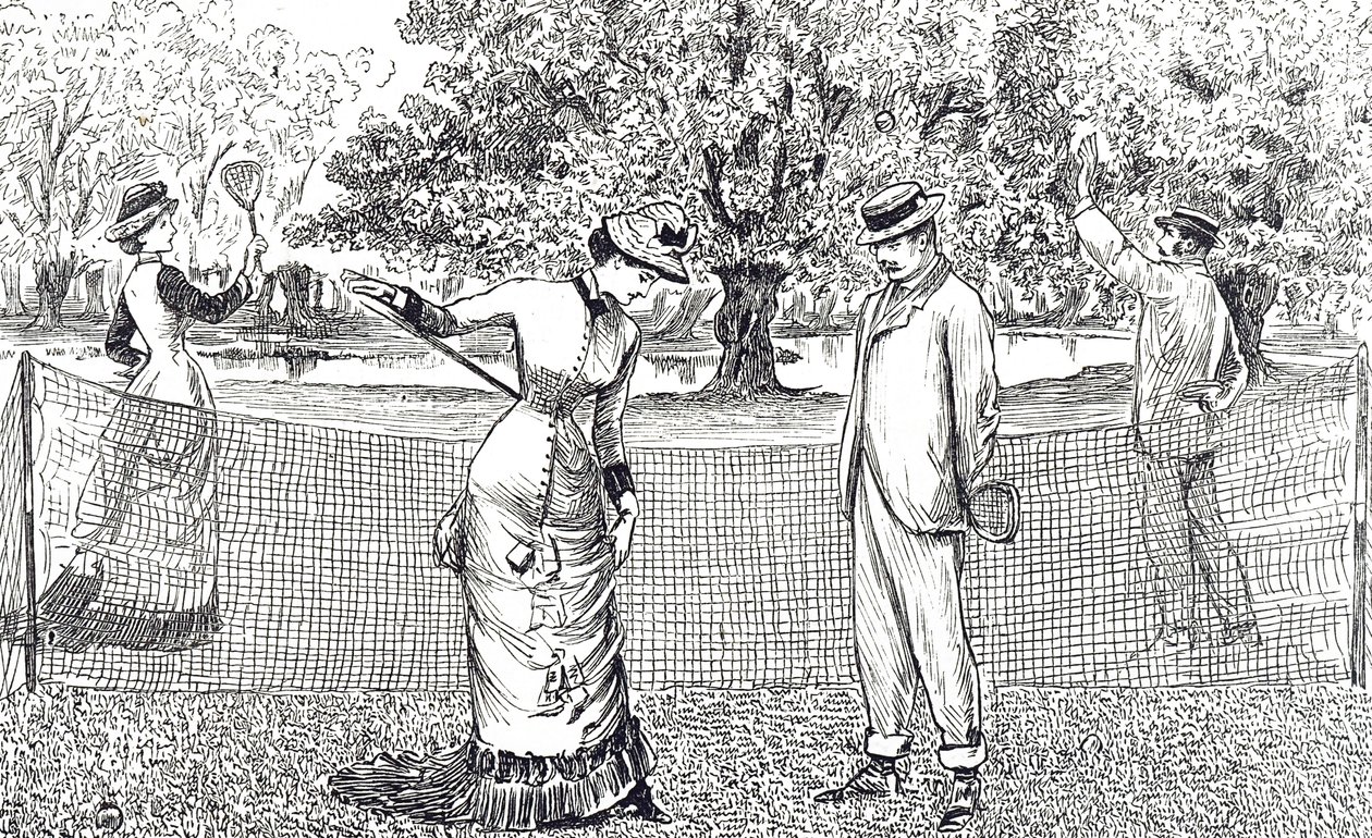 Gravure représentant une joueuse de tennis mal à l