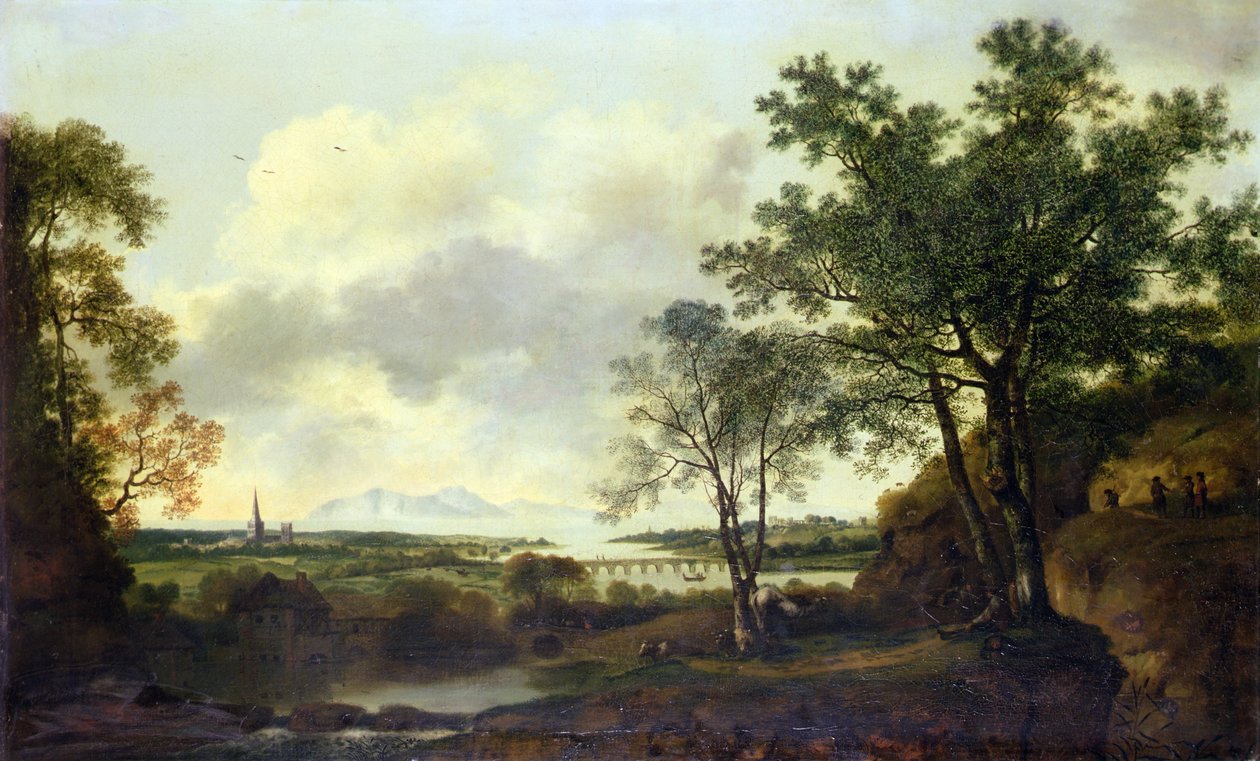 Vue capricieuse de Chichester, avec des figures et du bétail au premier plan - George of Chichester Smith