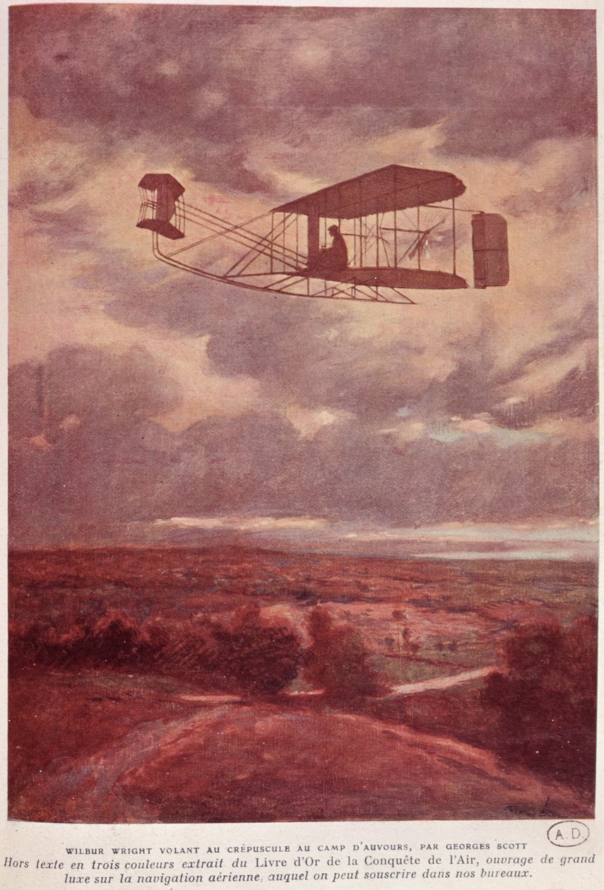 Wilbur Wright (1867-1912) lors de son vol record au Camp d