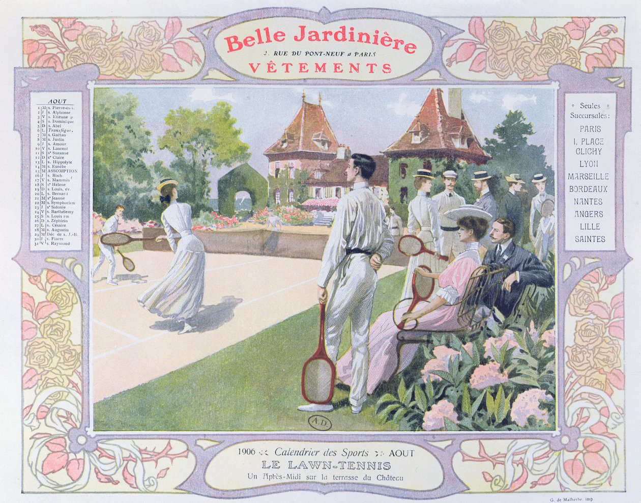 Tennis sur gazon, illustration pour août d