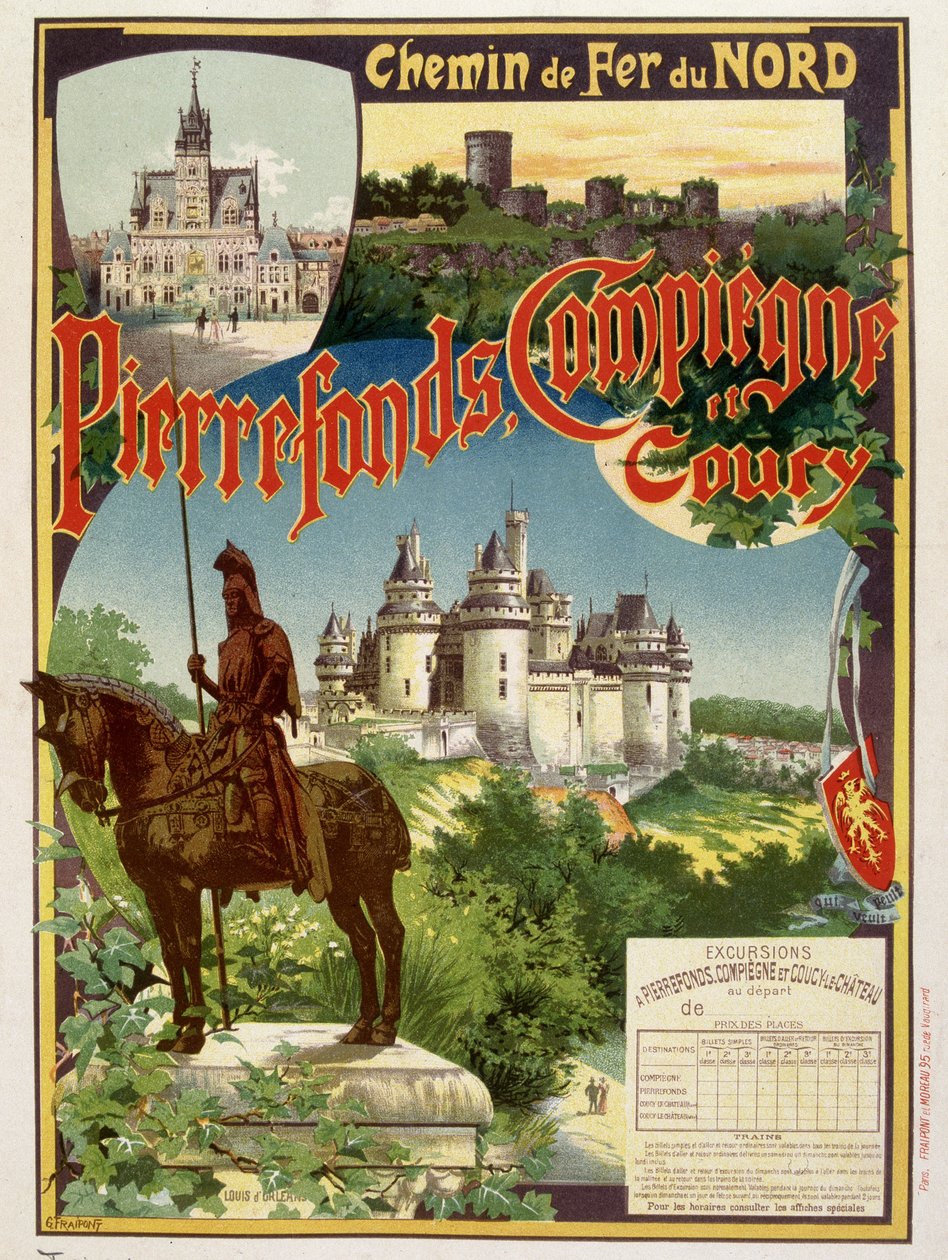 Pierrefonds, Compiègne et Coury - Affiche publicitaire des Chemins de fer du Nord, par G. Fraipont - Georges Fraipont
