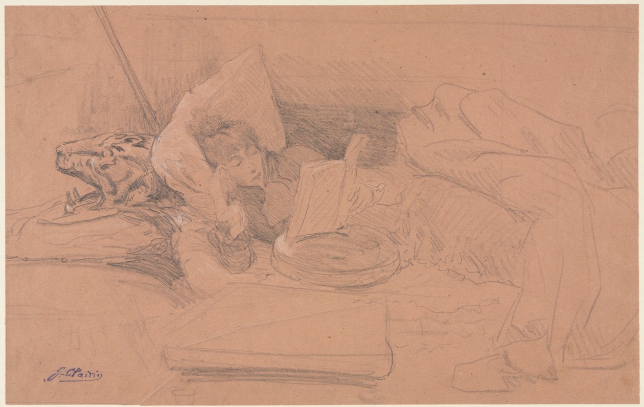 Sarah Bernhardt allongée sur un divan, lisant - Georges Jules Victor Clairin