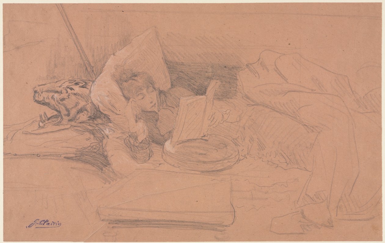 Sarah Bernhardt allongée sur un divan, lisant, c. 1885-1890 - Georges Jules Victor Clairin