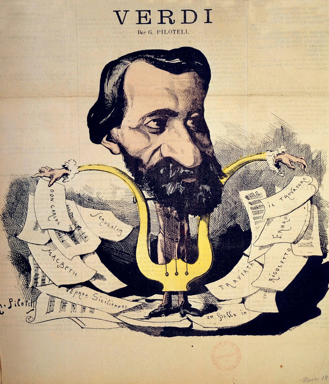 Caricature du compositeur Giuseppe Verdi - Georges Labadie Pilotell