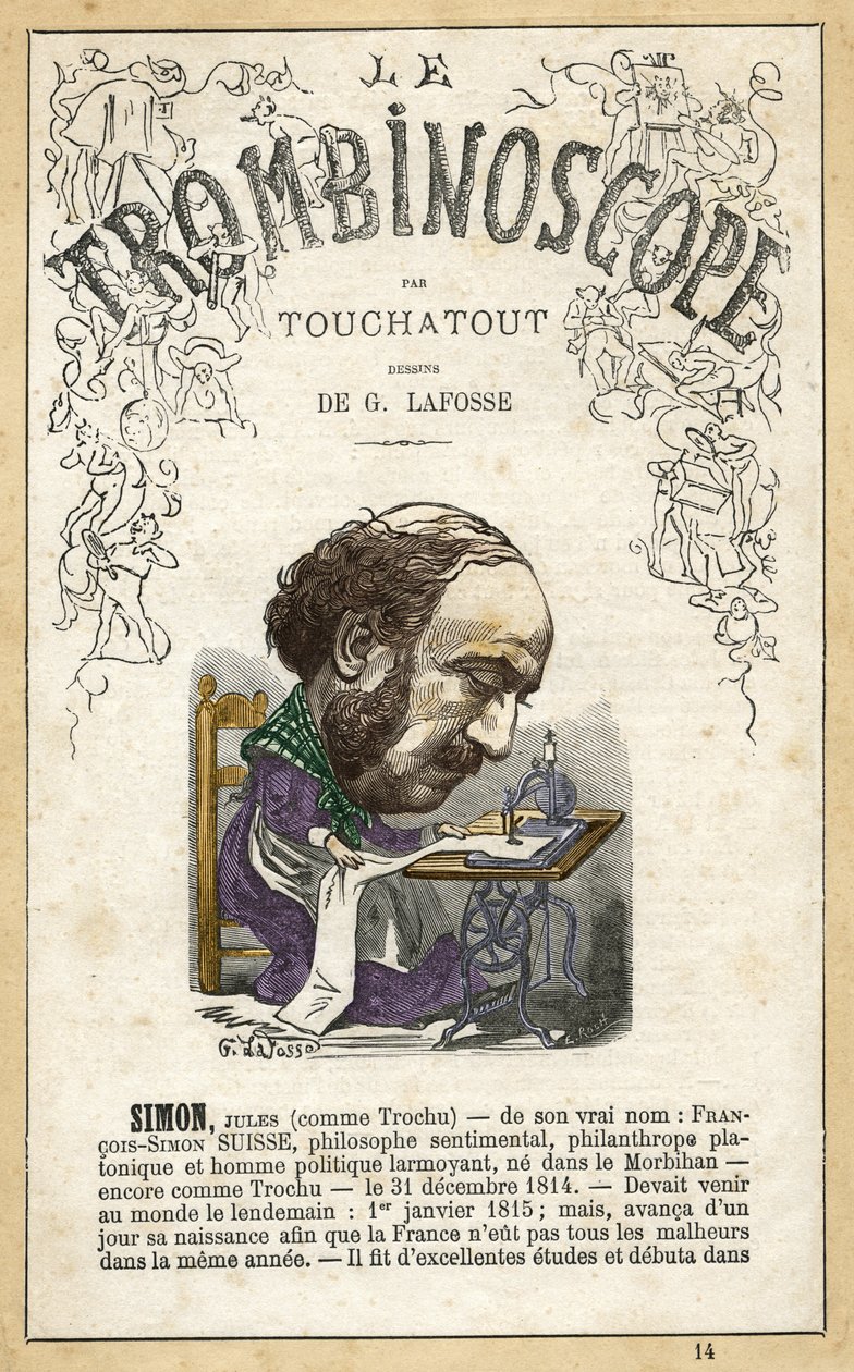 Jules SIMON (1814-1896) - illustration du "Trombinoscope", périodique politique satirique de Léon-Charles Bienvenu, dit Touchatout (1835-1910) monographie N. 14, Paris - Georges Lafosse