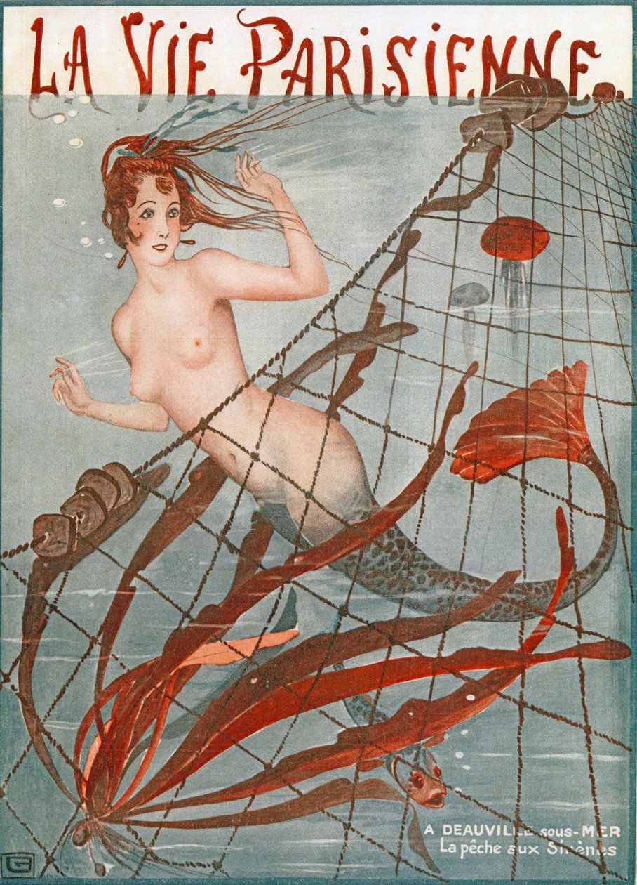 Sirène prise dans un filet de pêche, Illustration de "La Vie Parisienne" - Georges Leonnec