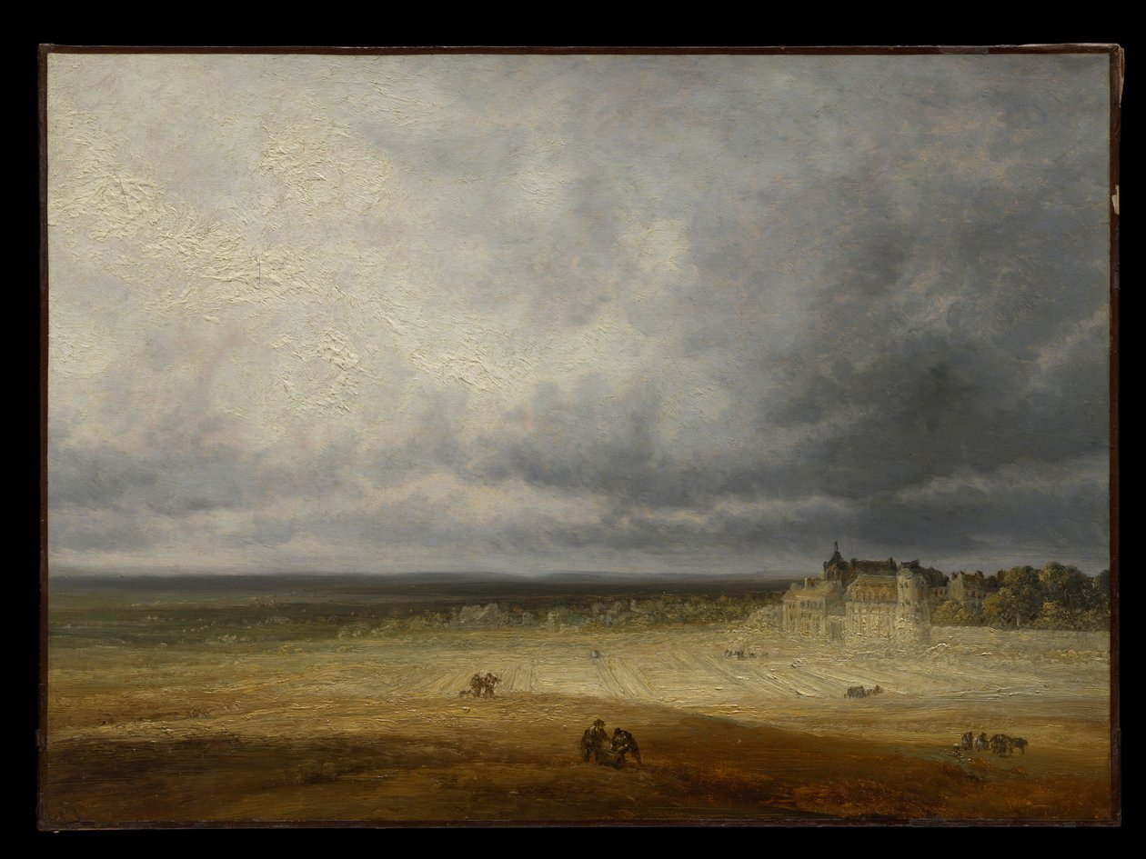 Paysage avec un champ labouré et un village - Georges Michel