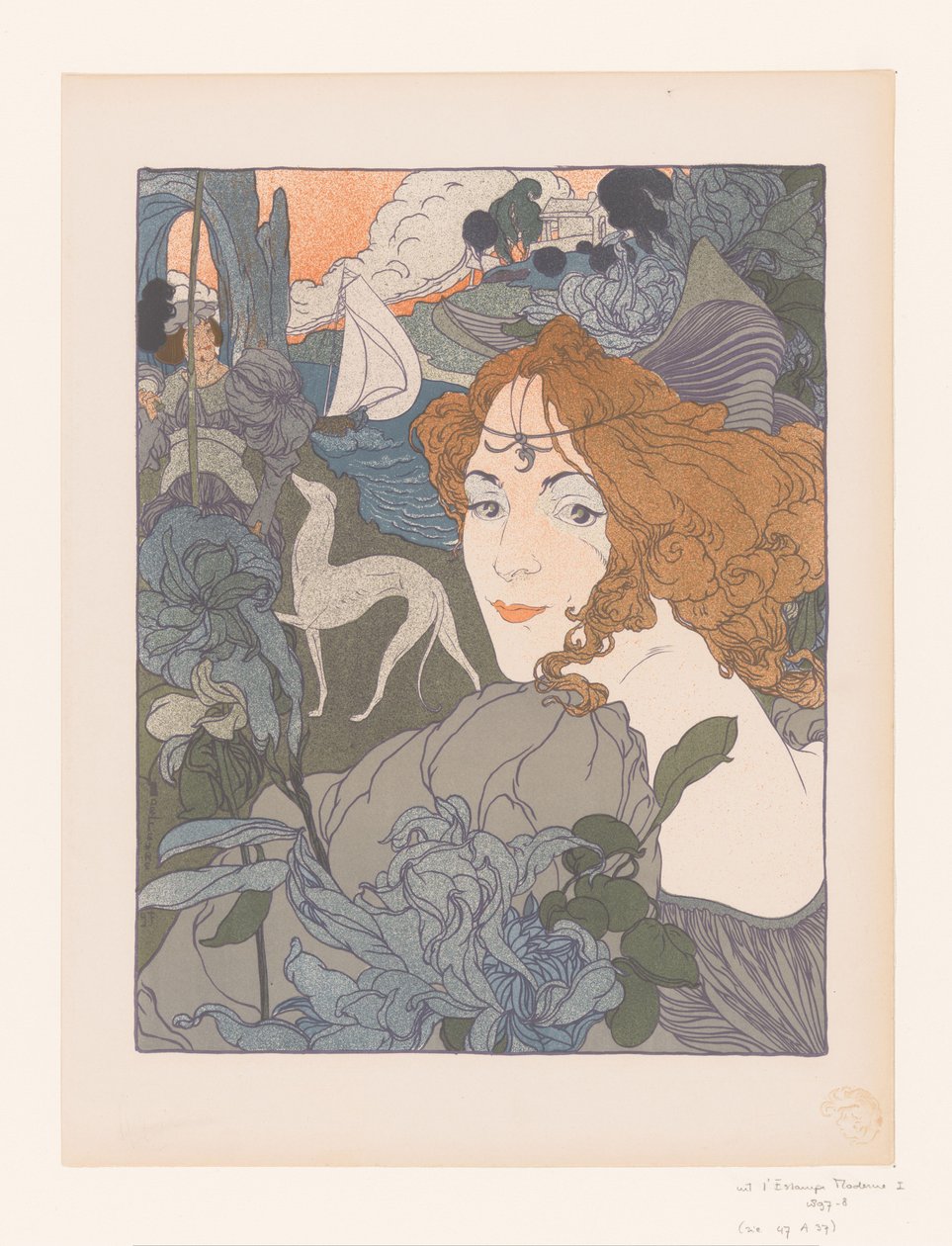 Dame avec gentilhomme et lévrier près d