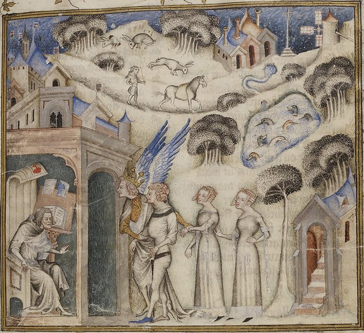 Amour conduisant ses enfants Douce Pensée, Plaisir et Espérance à Guillaume de Machaut, par le Maître de la Bible de Jean de Sy 1372-77 (42374611771) - Georgia Levan Ramishvili from Tbilisi