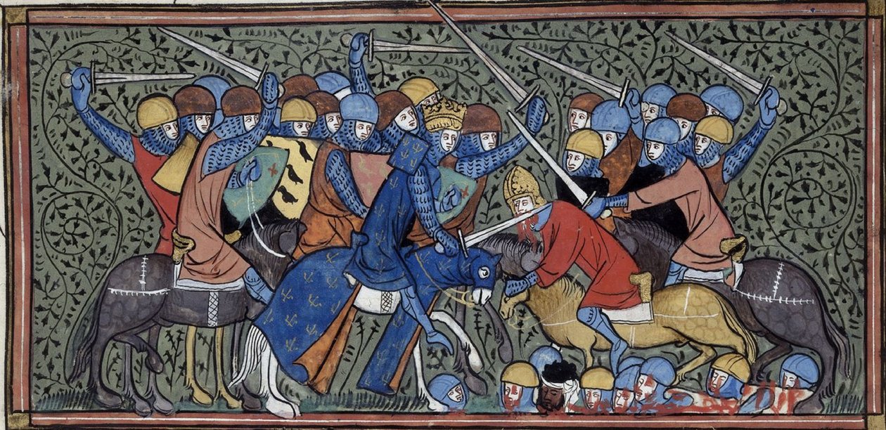 Charles Martel battant Eudo et les Sarrasins, Grandes chroniques de France, Royal 16 G.VI, f.117v, vers 1332-1350 (22727638241) - Georgia Levan Ramishvili from Tbilisi