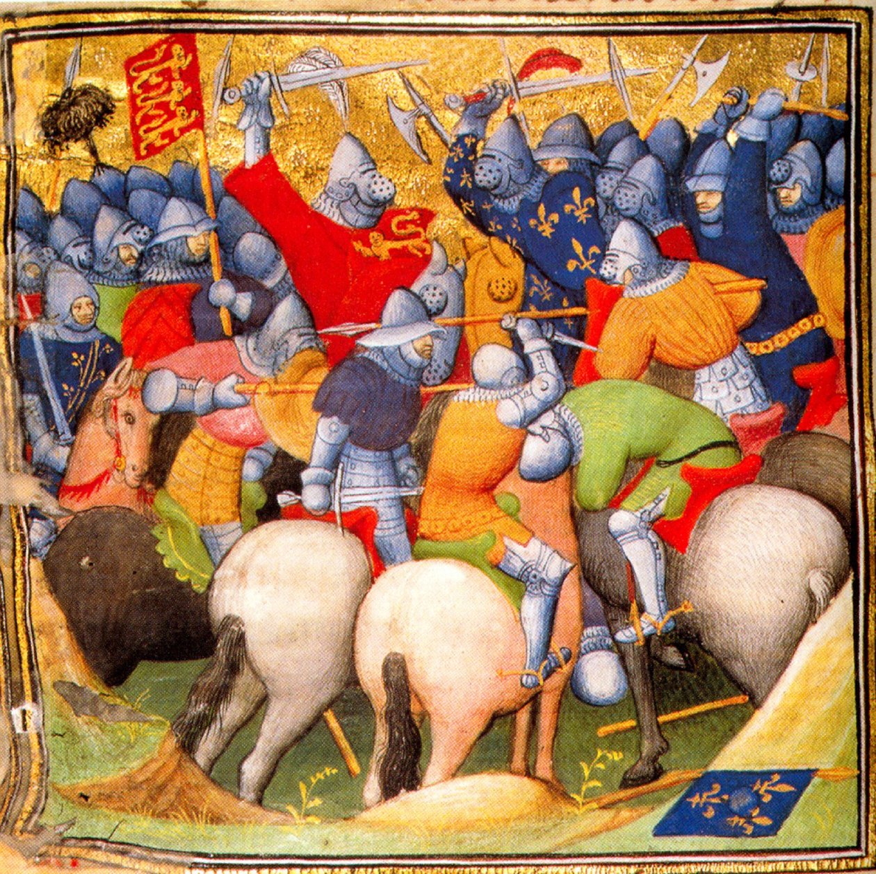 Anglais combattant les chevaliers français à la bataille de Crécy en 1346, Grandes Chroniques de France, 1415 (26228020225) - Georgia Levan Ramishvili from Tbilisi