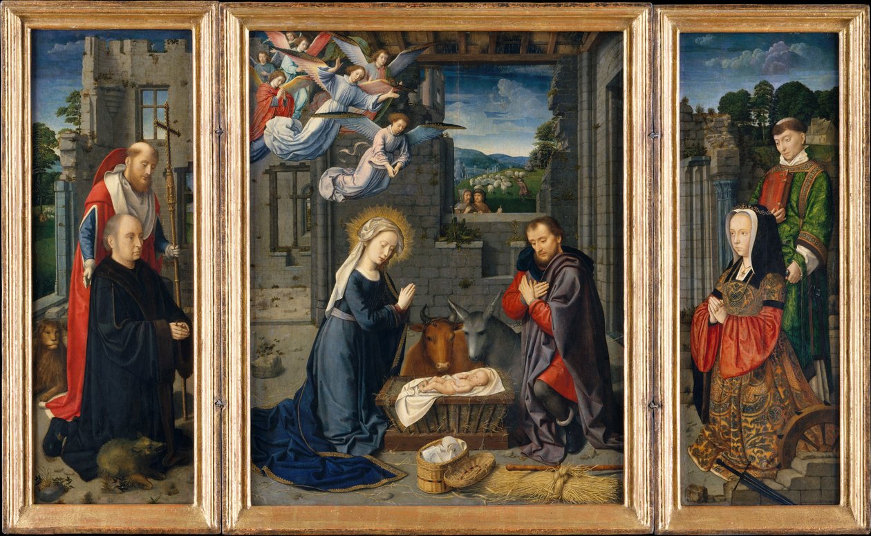 La Nativité avec donateurs et saints Jérôme et Léonard, vers 1510-1515 - Gerard David
