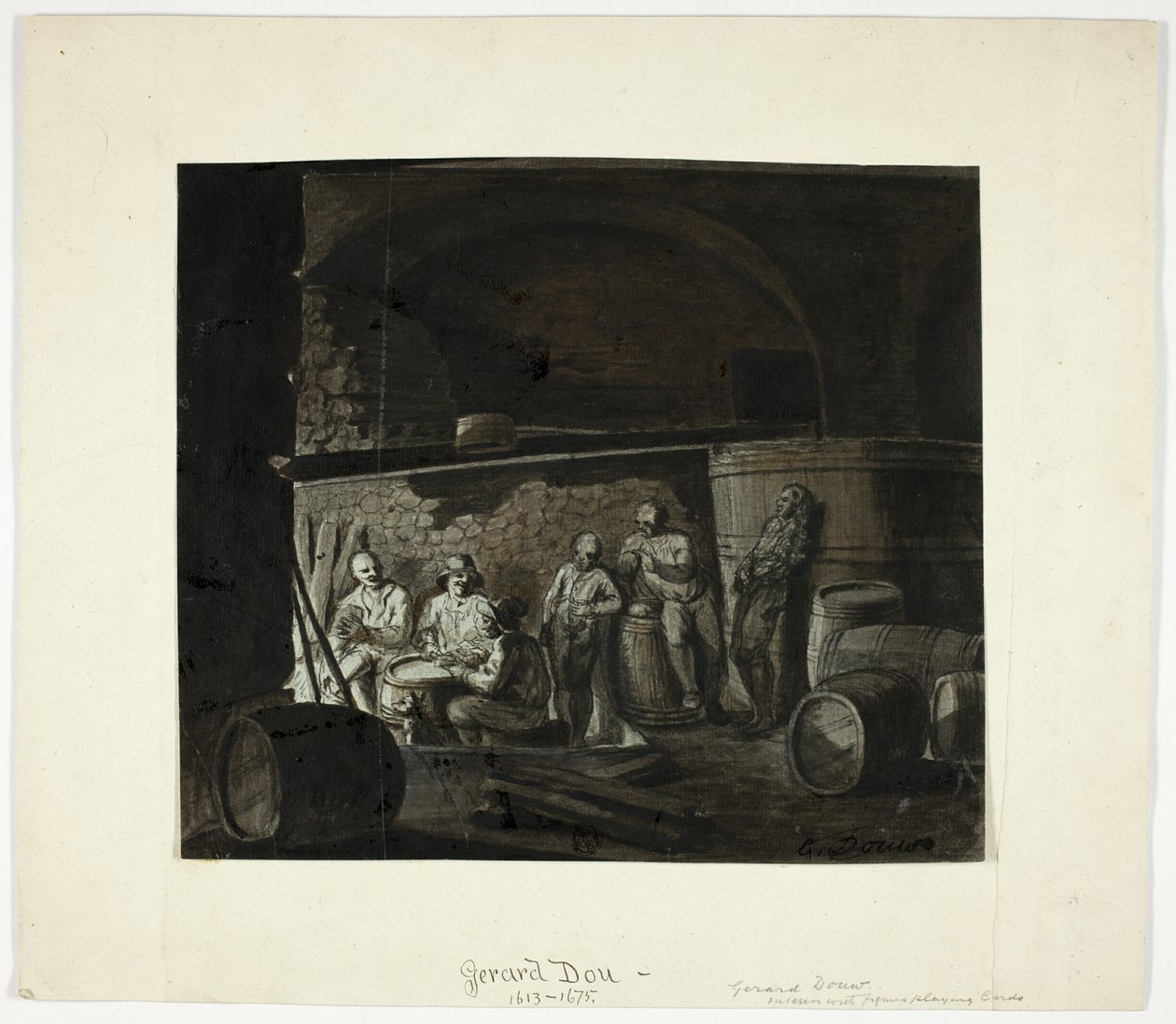 Cave à vin avec des hommes jouant aux cartes - Gerrit Dou