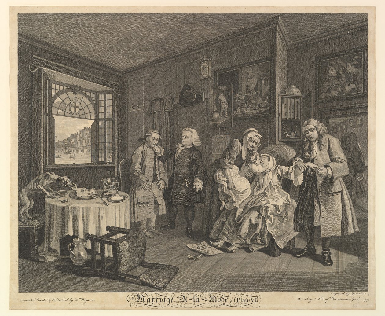 Mariage à la mode, Planche VI, 1er avril 1745 - Gerard Jean Baptiste Scotin