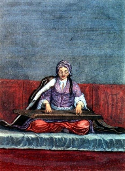 Jeune fille turque jouant de la cithare, gravée par Gerard Jean Baptiste Scotin (1671-1716) - Gerard Jean Baptiste Scotin