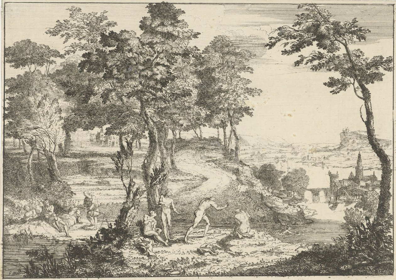 Paysage avec baigneurs et pêcheurs - Gerard Melder