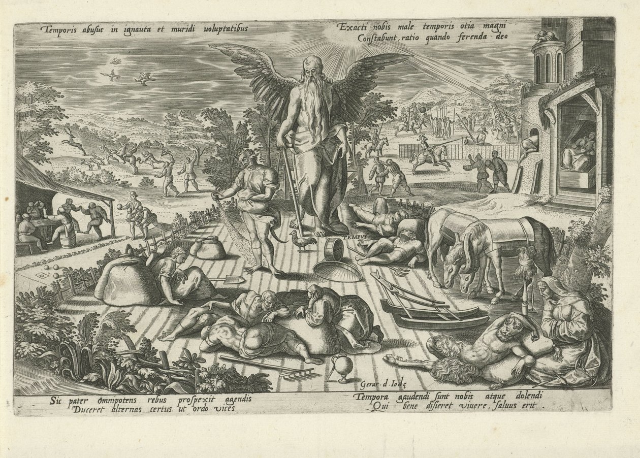 Le Père Temps au milieu de scènes de mauvaise conduite (Temporis abusus in ignauta et muridi uoluptatibus, Allégories moralisantes sur le temps) - Gerard de Jode