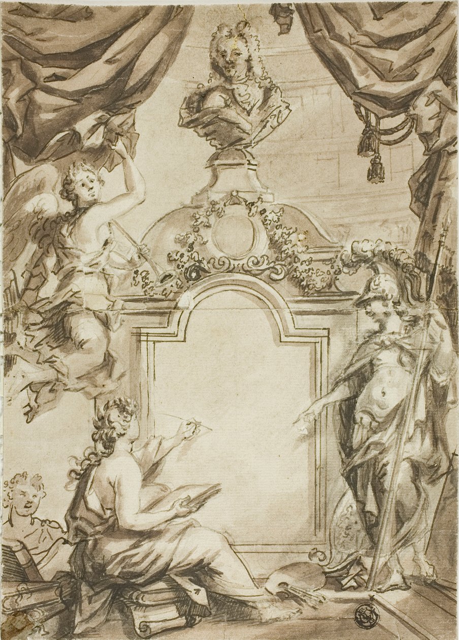 Dessin pour la page de titre : Clio prenant la dictée de Minerve - Gerard de Lairesse