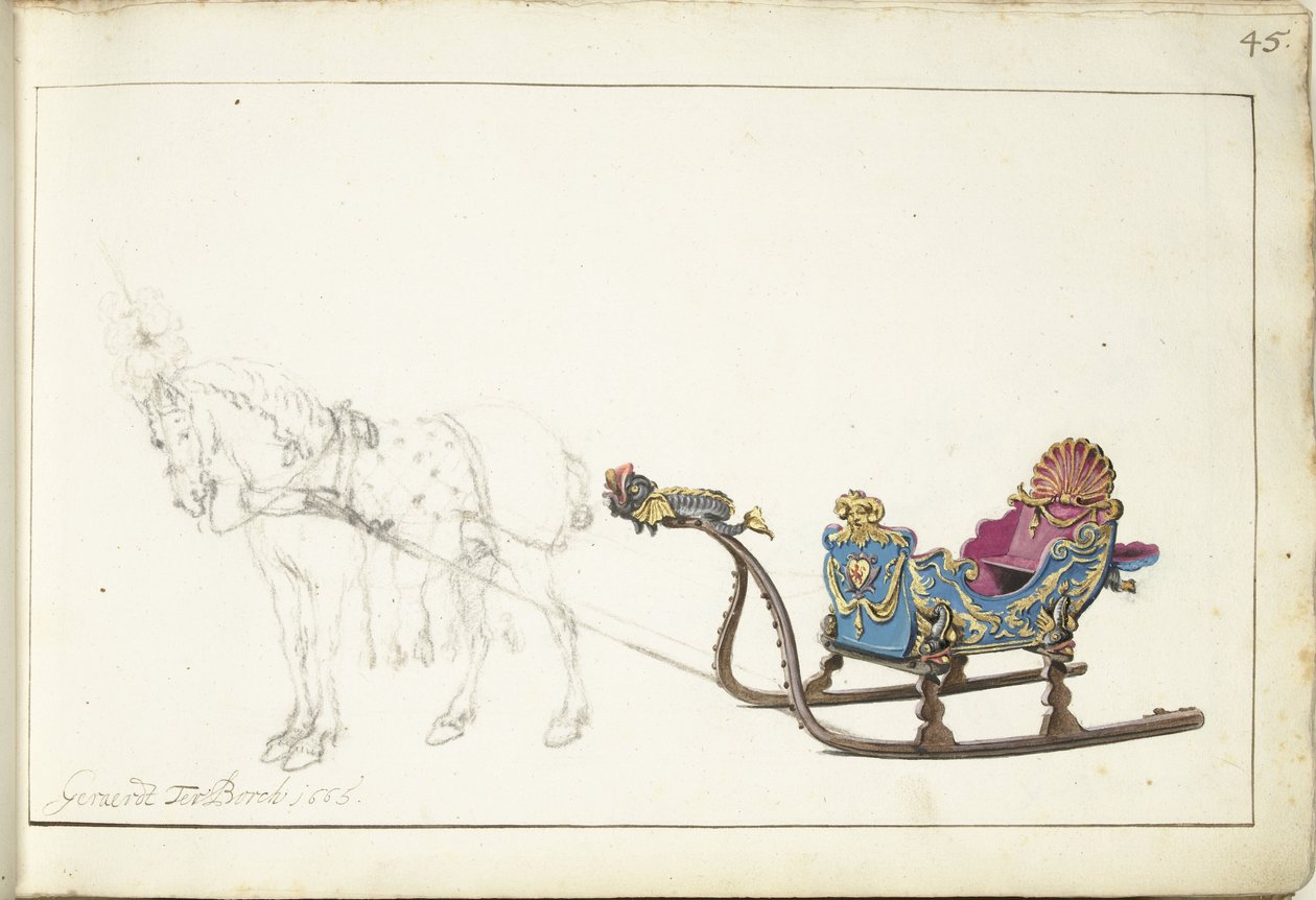 Cheval et traîneau - Gerard ter Borch (II) (signed by artist)