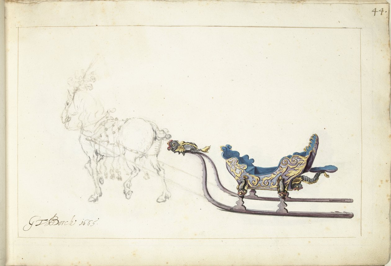 Cheval et traîneau - Gerard ter Borch (II) (signed by artist)